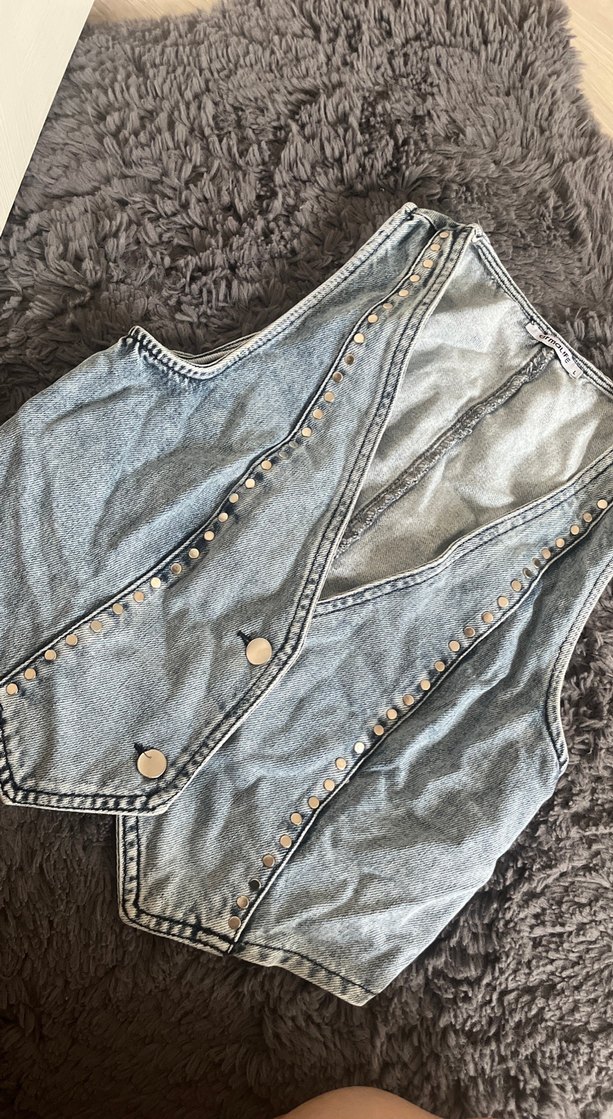 Mavi denim kadın yelek - Görsel 2