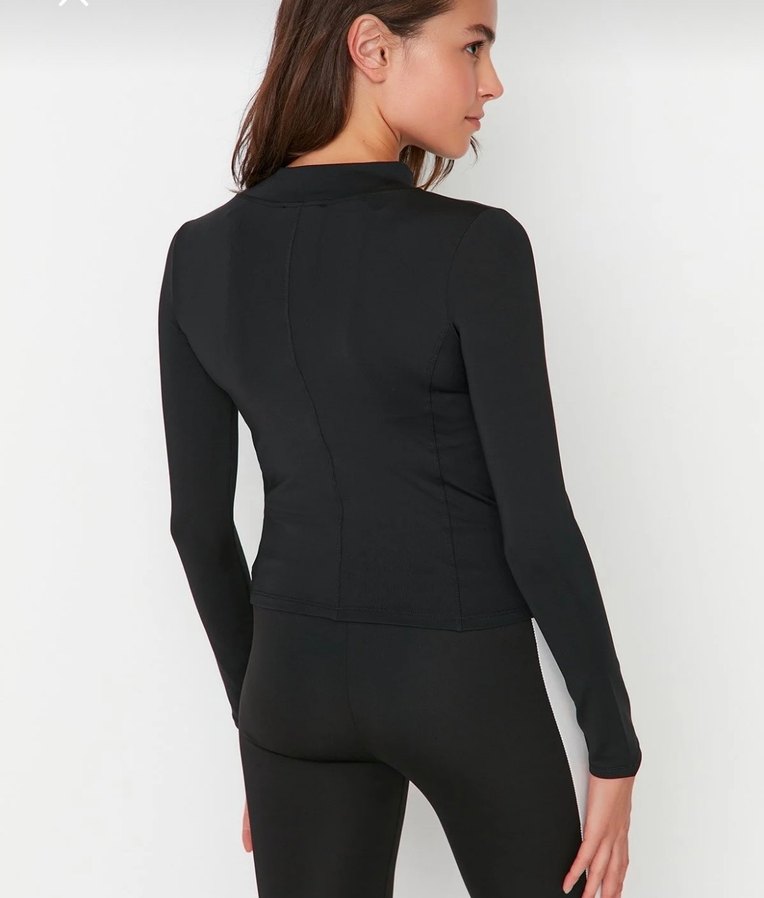 Siyah V Yakalı Uzun Kollu Kadın Atletik Üst - Görsel 2