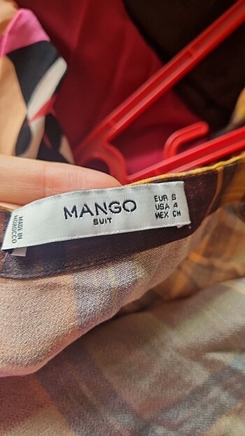 s Beden Saten ekoseli gömlek mango