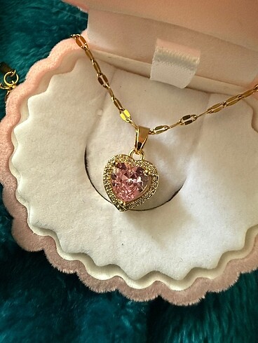 Pink Heart gold kolye