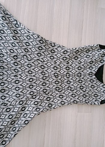 V Yaka Desenli Gri Midi Bohem Elbise - Görsel 5