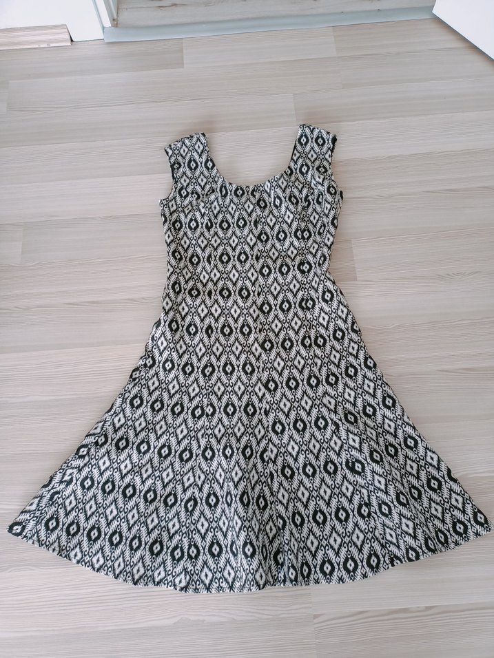 V Yaka Desenli Gri Midi Bohem Elbise - Görsel 2