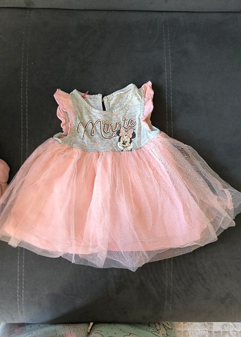 Pembe Kız Çocuk Minnie Baskılı Tül Elbise