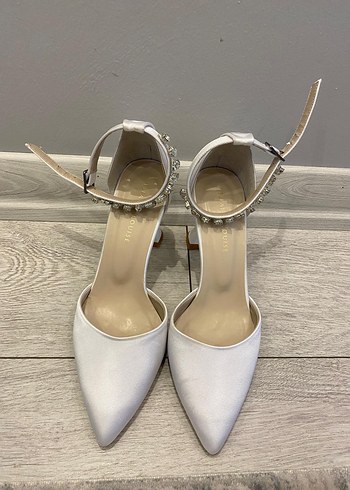Beyaz Simli Stiletto Kadın Gelin Abiye Ayakkabı - Görsel 5