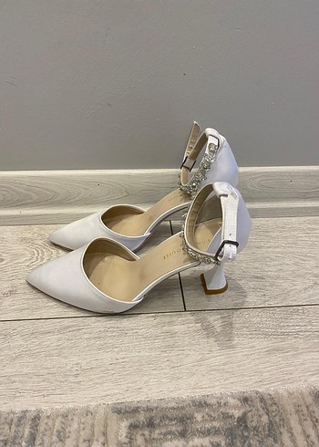 Beyaz Simli Stiletto Kadın Gelin Abiye Ayakkabı - Görsel 4