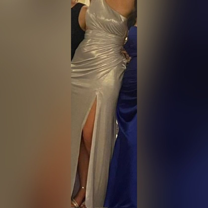 Gri Drapeli Uzun Abiye Elbise - Görsel 2