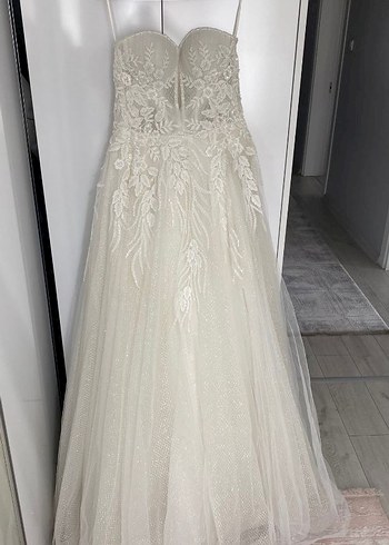 boncuk askılı dantel detaylı A Kesim Uzun Gelinlik - Görsel 6