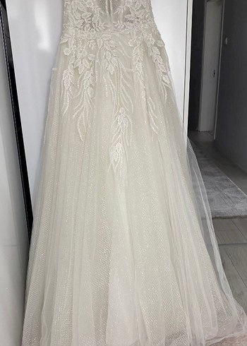 boncuk askılı dantel detaylı A Kesim Uzun Gelinlik - Görsel 8