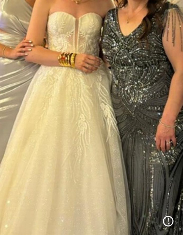 boncuk askılı dantel detaylı A Kesim Uzun Gelinlik - Görsel 4