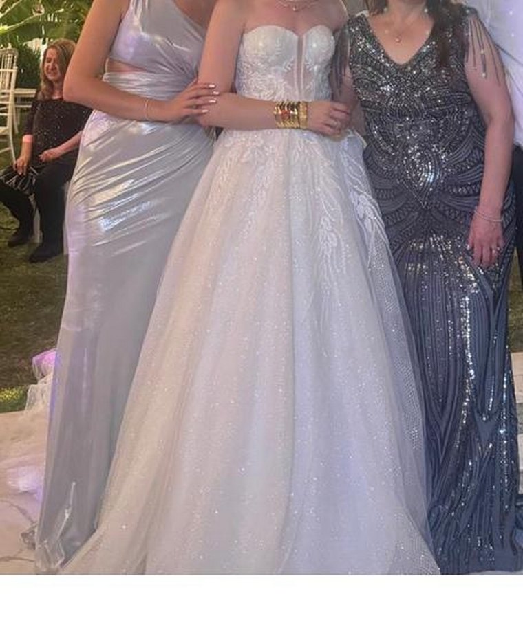 boncuk askılı dantel detaylı A Kesim Uzun Gelinlik - Görsel 3