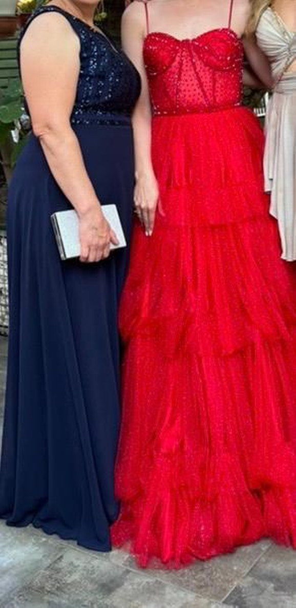 Boncuk İşlemeli Lacivert Uzun Abiye Elbise - Görsel 3