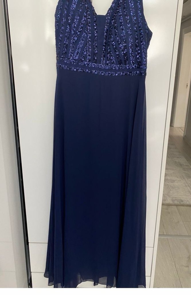Boncuk İşlemeli Lacivert Uzun Abiye Elbise - Görsel 2