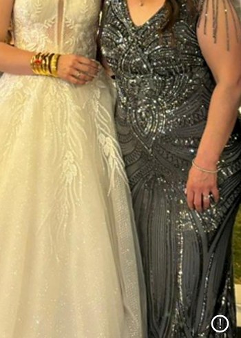 Boncuk İşlemeli Gri Uzun Abiye Elbise - Görsel 6