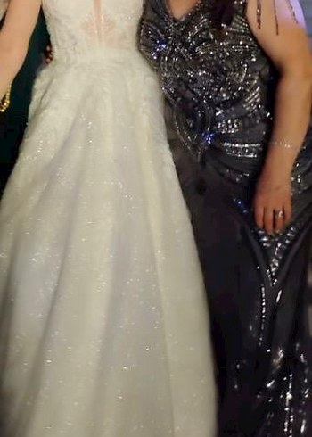 Boncuk İşlemeli Gri Uzun Abiye Elbise - Görsel 5