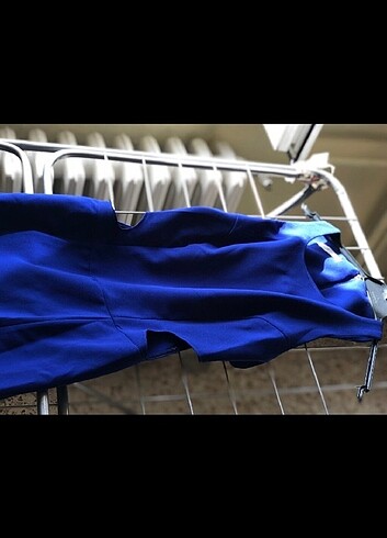 Saks mavisi balık hafif dekolteli abiye elbise - Görsel 4