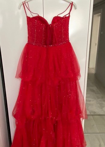 Kırmızı Drapeli Uzun Abiye Kına Elbisesi - Görsel 3