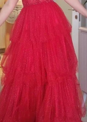 Kırmızı Drapeli Uzun Abiye Kına Elbisesi - Görsel 2