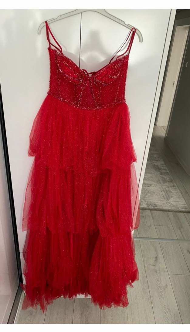 Kırmızı Drapeli Uzun Abiye Kına Elbisesi - Görsel 4