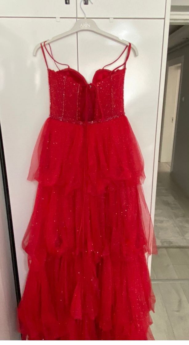 Kırmızı Drapeli Uzun Abiye Kına Elbisesi - Görsel 3