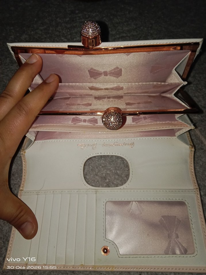 pudra Pembe Parlak Kadın Portföy Çanta cüzdan - Görsel 3