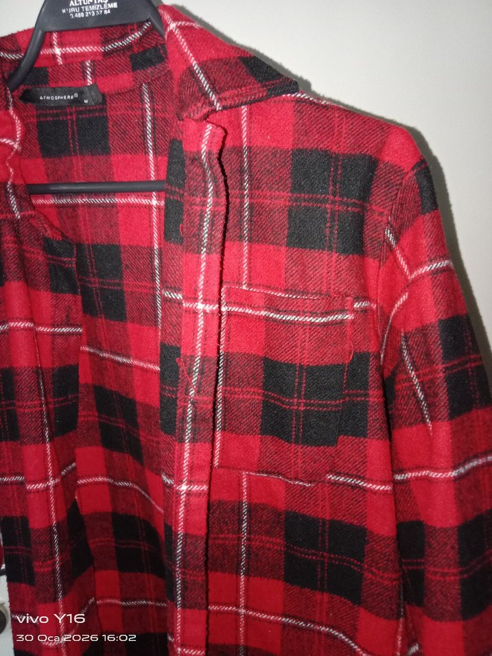 Kırmızı Ekose Düğmeli Kadın Gömlek - Görsel 2