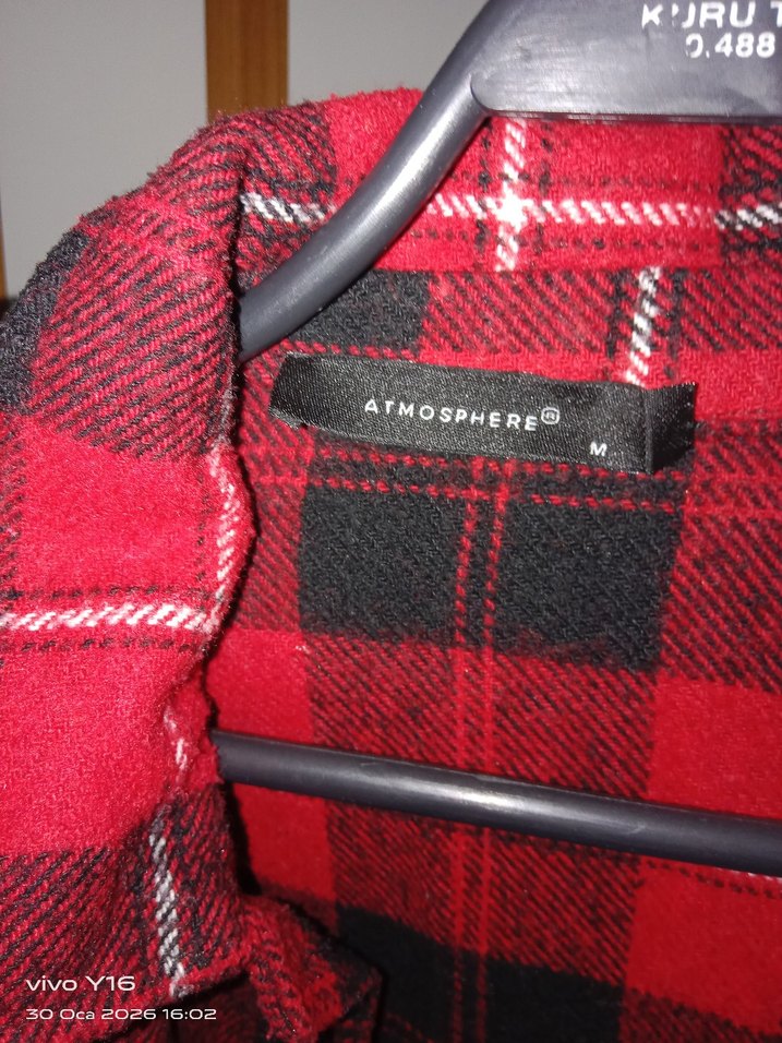 Kırmızı Ekose Düğmeli Kadın Gömlek - Görsel 3