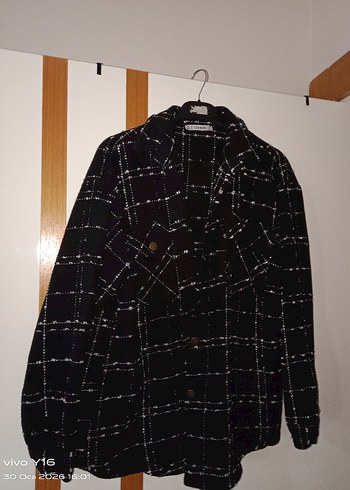 Düğmeli Siyah Kareli Midi Kadın Ceket - Görsel 2