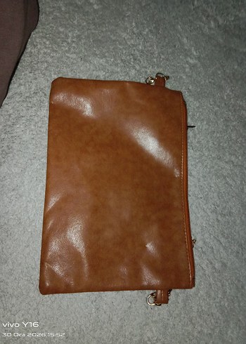 Fermuarlı Kahverengi Deri Kadın Portföy Çanta - Görsel 3