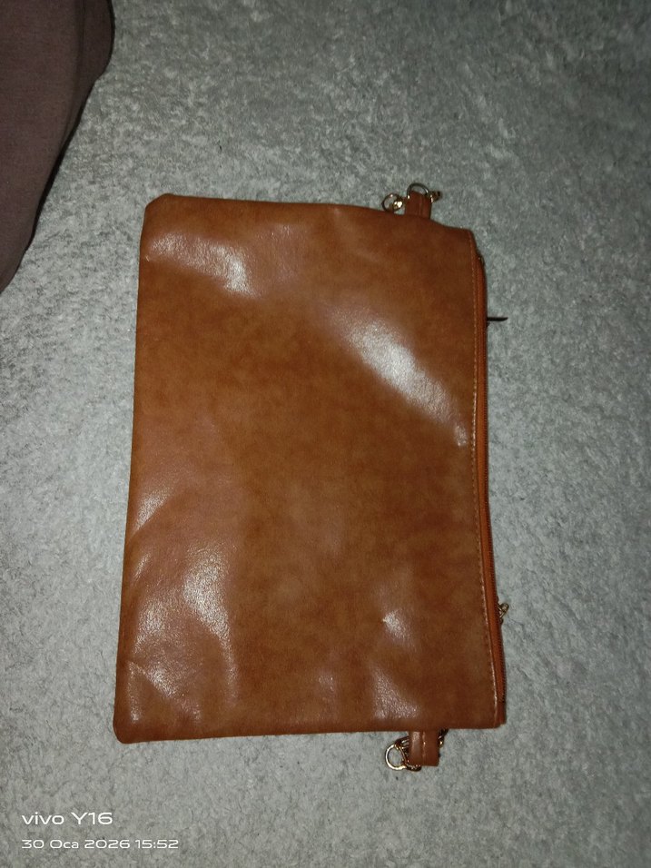 Fermuarlı Kahverengi Deri Kadın Portföy Çanta - Görsel 3