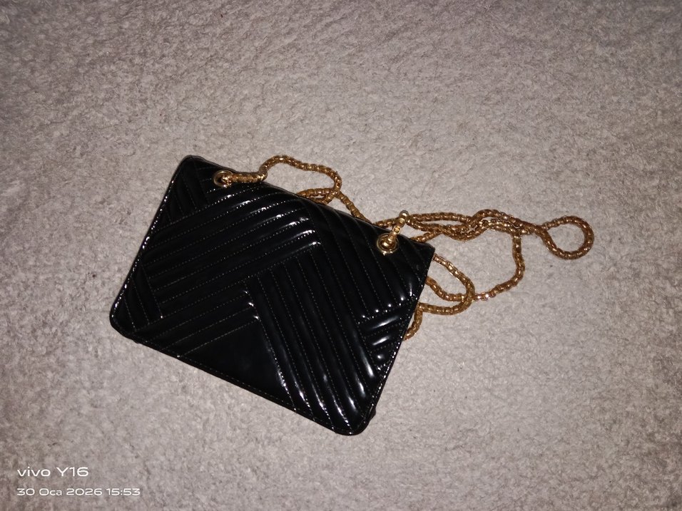 Siyah Yılan Desenli Deri Kadın Çanta - Görsel 2