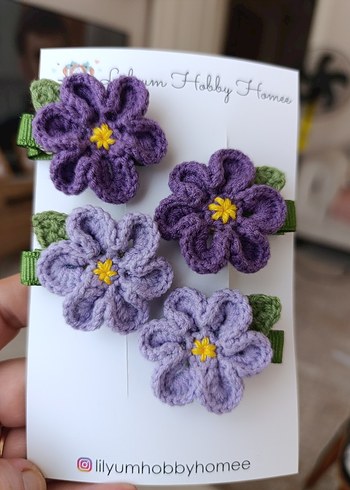 Mor Dantel Çiçekli Çocuk Saç Tokası Seti - Görsel 5