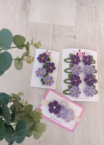 Mor Dantel Çiçekli Çocuk Saç Tokası Seti - Görsel 4