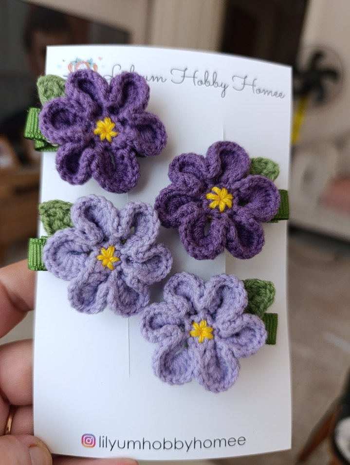 Mor Dantel Çiçekli Çocuk Saç Tokası Seti - Görsel 5