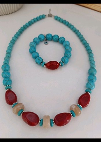 Uzun Beyaz Boncuklu Bohem Kolye ve Bileklik Seti - Görsel 3