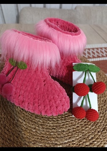 Kızlar için Örgü Sıcak Kahverengi Ev Terlikleri - Görsel 5