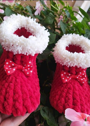 Kızlar için Örgü Sıcak Kahverengi Ev Terlikleri - Görsel 3