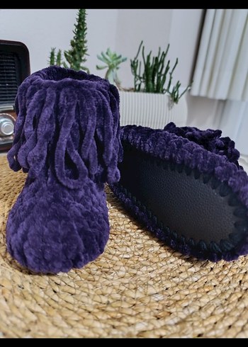 Kızlar için Örgü Sıcak Kahverengi Ev Terlikleri - Görsel 4