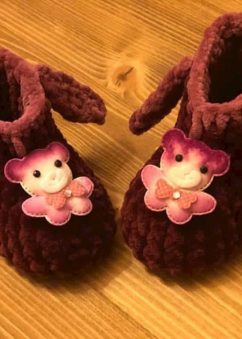 Kızlar için Örgü Sıcak Kahverengi Ev Terlikleri - Görsel 2