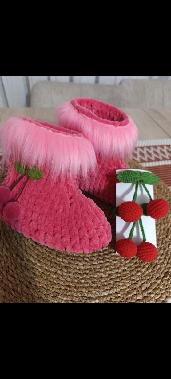 Kızlar için Örgü Sıcak Kahverengi Ev Terlikleri - Görsel 5