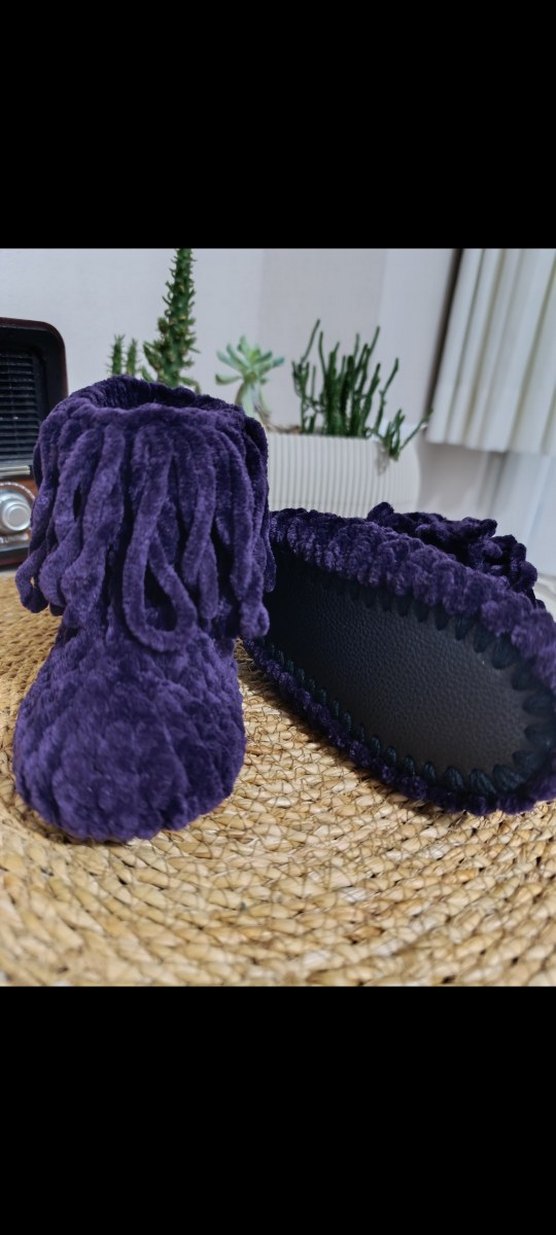 Kızlar için Örgü Sıcak Kahverengi Ev Terlikleri - Görsel 4