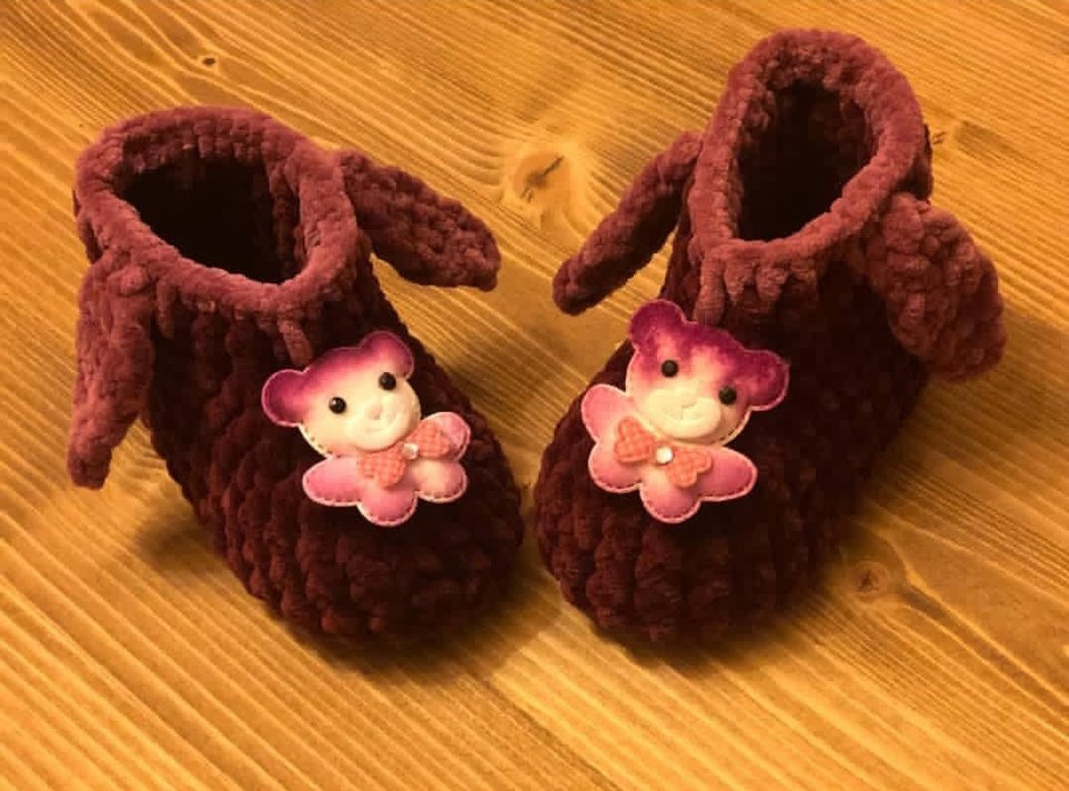 Kızlar için Örgü Sıcak Kahverengi Ev Terlikleri - Görsel 2