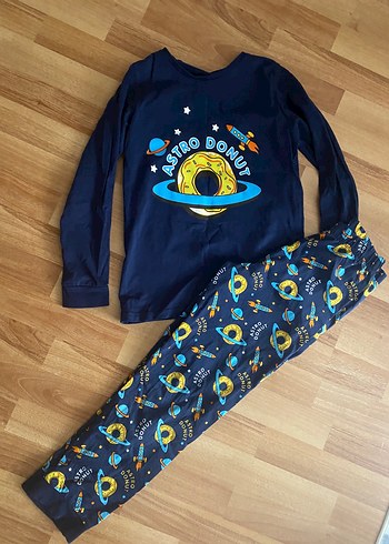 Uzun Kollu Mavi Erkek Çocuk Pijama Takımı
