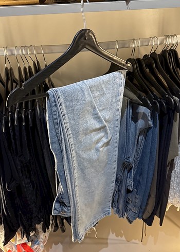 44 Beden Kadın Gri Mavi Batik Desenli Denim Pantolon