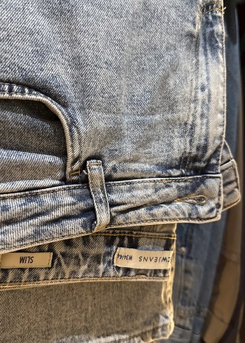 44 Beden mavi Renk Kadın Gri Mavi Batik Desenli Denim Pantolon