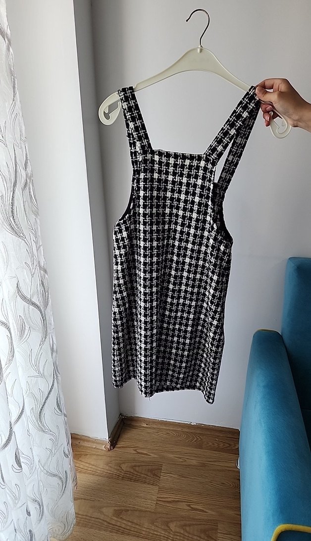 Kadın Gri Kareli Kısa Salopet - Görsel 2