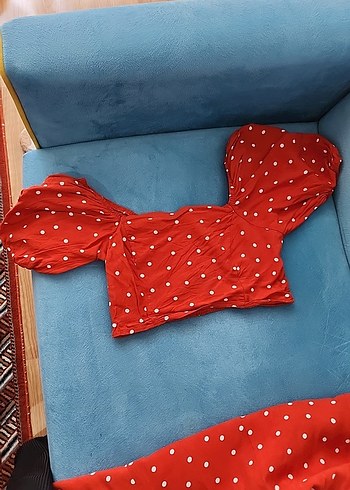 Trendyol & Milla Kırmızı Puantiyeli Drapeli Midi Etek