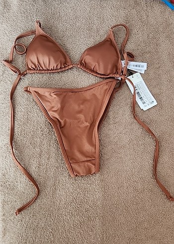 Parlak Kahverengi İpli Bikini Takımı