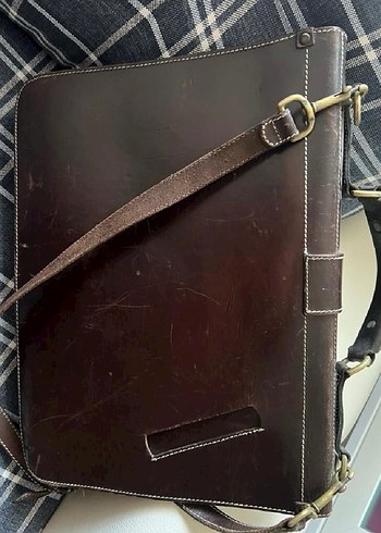 Kahverengi Bağlama Desenli Fermuarlı Retro Evrak Çantası - Görsel 3