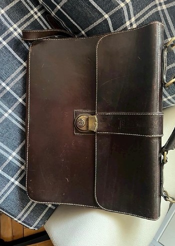 Kahverengi Bağlama Desenli Fermuarlı Retro Evrak Çantası - Görsel 4