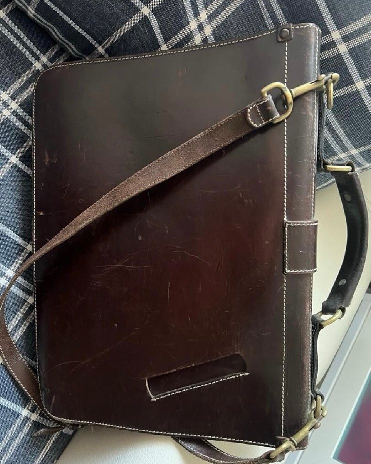 Kahverengi Bağlama Desenli Fermuarlı Retro Evrak Çantası - Görsel 3